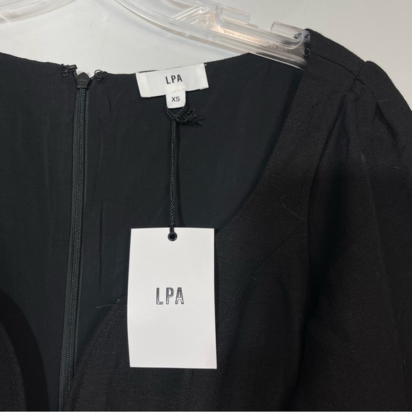 NWT LPA Revolve Dress 495 Black XS Linen Blend Ruffle Mini Minimalist Boho LBD - Picture 7 of 16